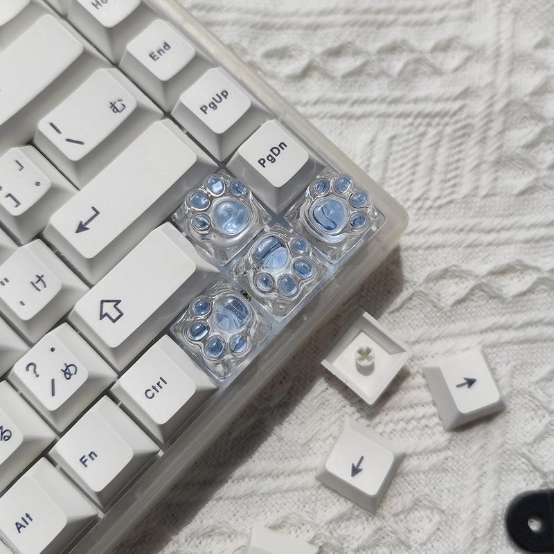 Elacgap Cat Claw Keycap Cute Drip Glue Backlight Keycaps DIY ESC Arrow Key Keycap Replacement for Cherry MX Gaming Mechanical Keyboard (4Keys Blue Transparent) - Image 3